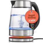 Speed-Boil Water Electric Kettle, 1.7L 1500W, Coffee & Tea Kettle Borosilicate Glass, Wide Opening, Auto Shut-Off, Cool Touch Handle, LED Light. 360