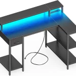 SUPERJARE L Shaped Gaming Desk with LED Lights