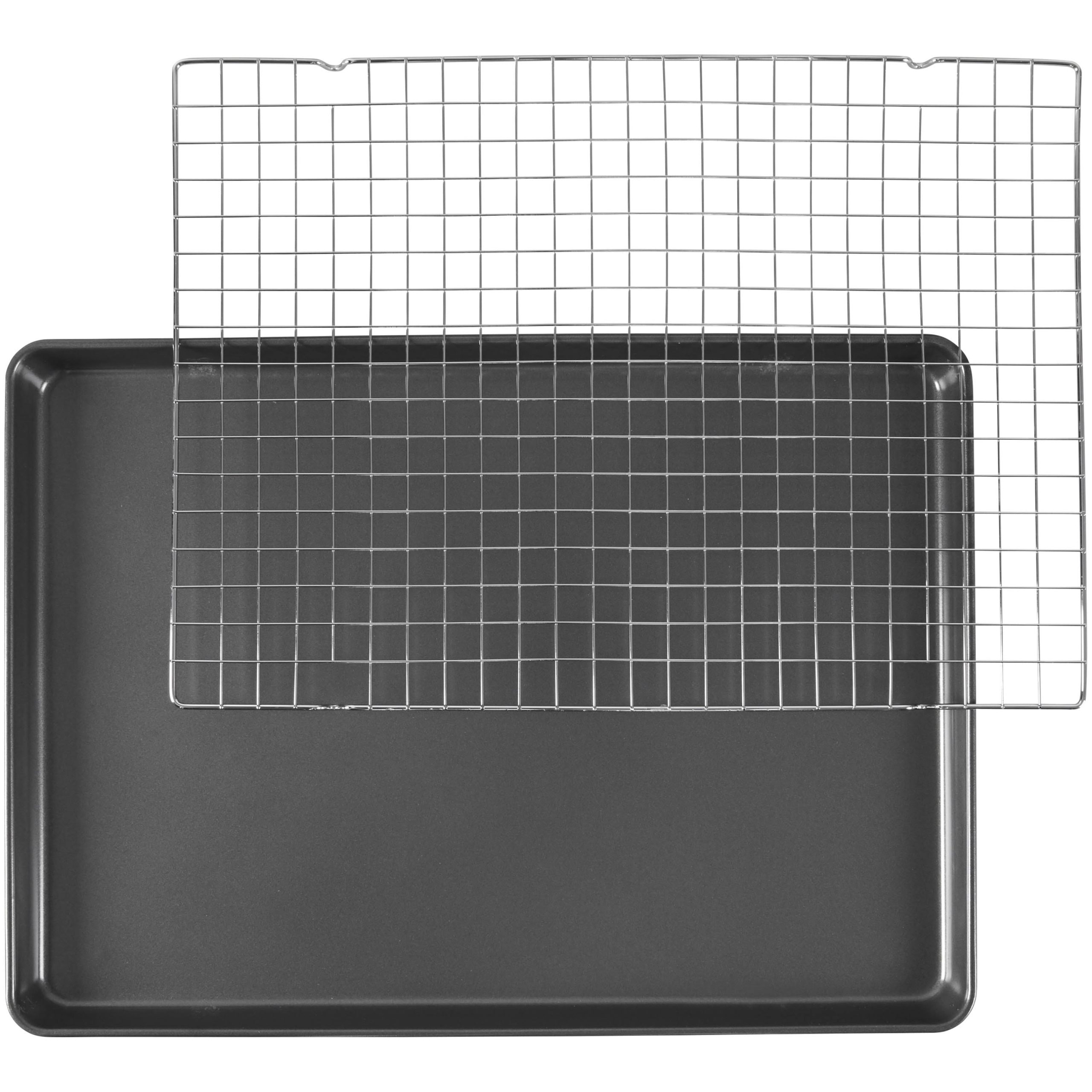 1555899e3a53825fc0728fd51513a8e6eb507caaee3ba2ec3442bd939bcaebac.jpg Wilton Bake It Better Non-Stick Mega Cookie Pan and Chrome Cooling Grid Set - Image 1