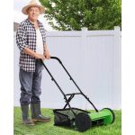 NiamVelo 2 Wheels Push Lawn Mower 15-inch Adjustable Cutting/ Handle Height Walk-Behind Lawn Mowers with Grass Catcher, Green