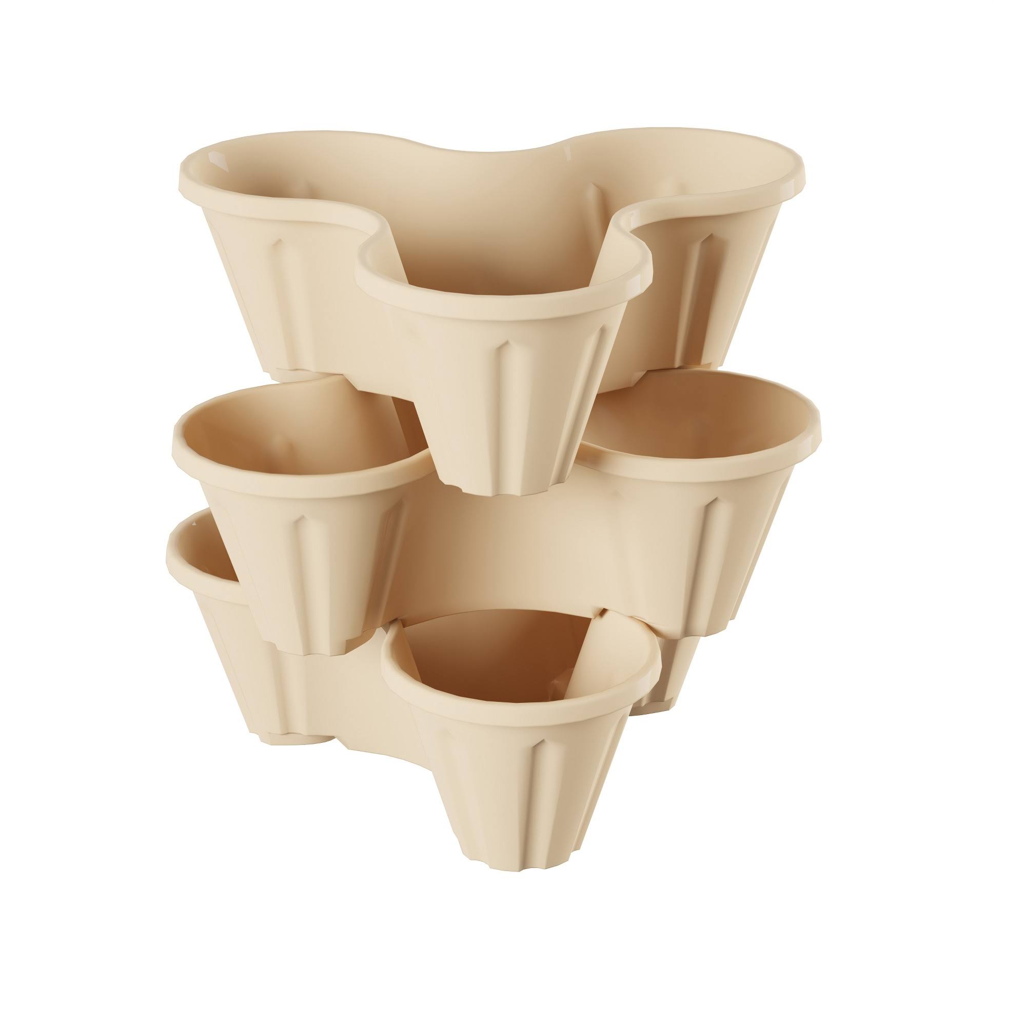 15bfa1e2370fb05c18f4661513eae3191ff91eded56508cd93f8bc084656215e.jpg Nature Spring - Stacking Planter Tower- 3-Tier Space Saving Flower Pots- Set of 3 Indoor/Outdoor Planter - Sand Stone - Image 1