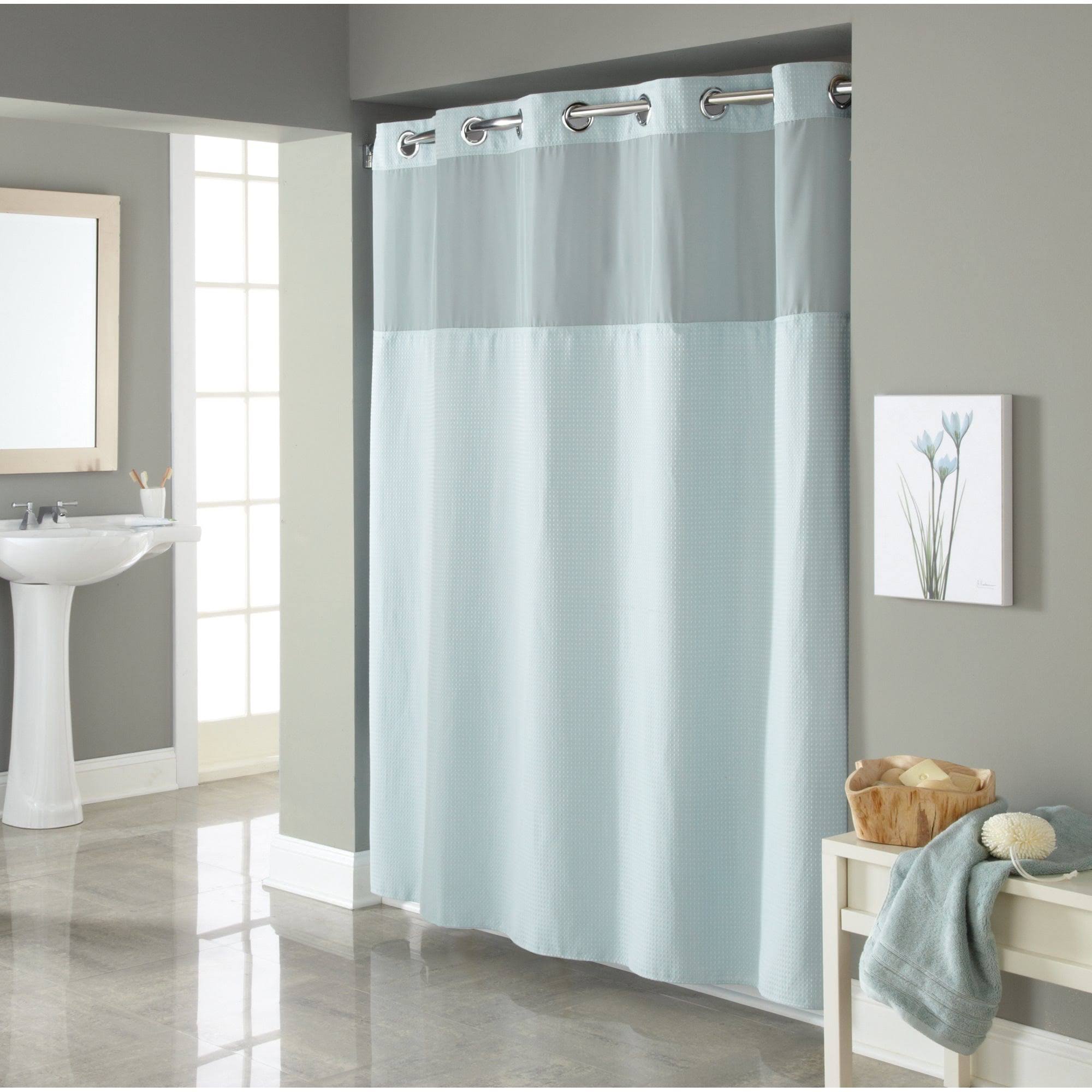 15d821b408b4e1fab416f6a9d8cb8192821c7f6080aab10bc46f951ce8c3ac4c.jpg Hookless Waffle 54" x 80" Stall Fabric Shower Curtain in Mist Blue - Image 1