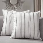 Sunlit Decorative Farmhouse Throw Pillow Case, Set of 2 Cream/Off-White with Gray Stripes Modern Accent Square Pillow Cover, 24" x 24", Textured