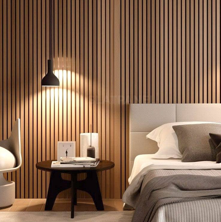 1625e5224b9670f6c5bf19172219b3bac72a4c99862f37118b24ff8d83107f06.jpg Slatpanel Two Acoustic Wood Wall Veneer Slat Panels - Oak | Natural Core | 94.49" x 12.6" Each | Soundproof Paneling | Interior Sound Absorption - Image 1