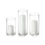 Yummi Set of 36 Slim Pillar Candles and Cylinder Vases - White