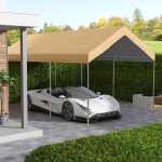 Outsunny 10 x 20 ft Canopy Replacement Cover, Carport Roof with Ball Bungee Cords, Beige