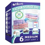 Hibag 6 Pack Vacuum Storage Bags for Clothes, Clothes Vacuum Bags Save 80% Space, Work with Vacuum Cleaner, Travel Hand Pump Included