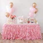 Bluekate Coral Pink Tutu Table Skirt. 6ft Table Skirt with Double Layer Organza Willows. Princess Party Decorations, Quinceanera, 1st Baby Girl