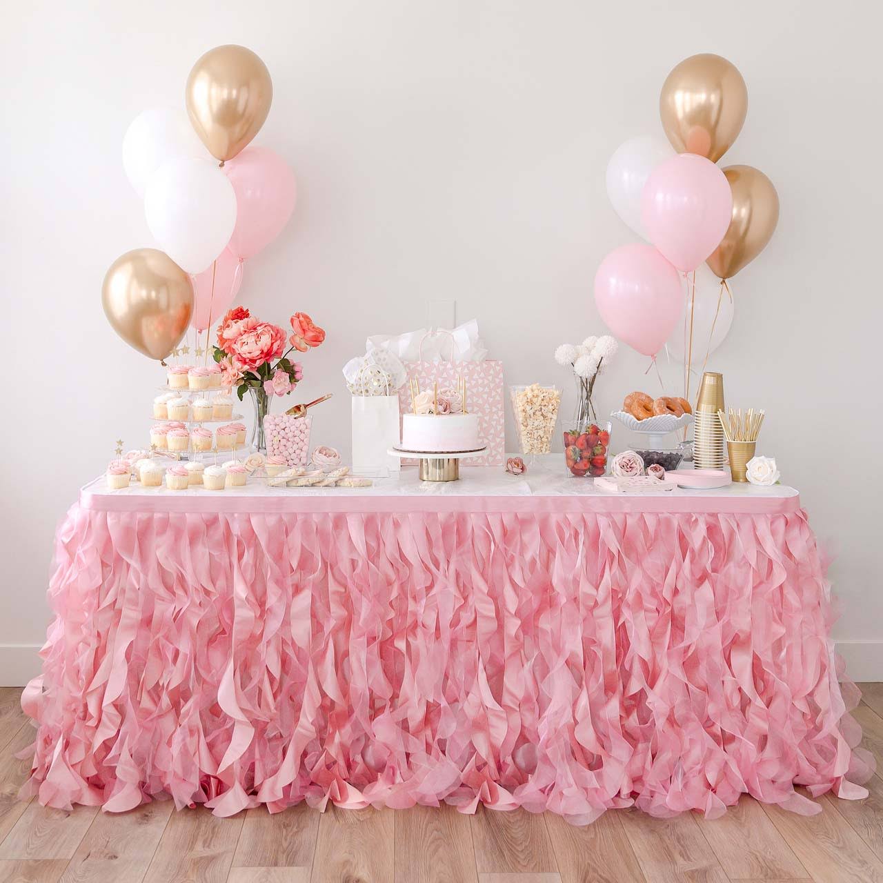 166307a53a1cf3bbc616e1dcb87e4fba73d09a548acdde5c9d0e12cf2ebb2290.jpg Bluekate Coral Pink Tutu Table Skirt. 6ft Table Skirt with Double Layer Organza Willows. Princess Party Decorations, Quinceanera, 1st Baby Girl - Image 1