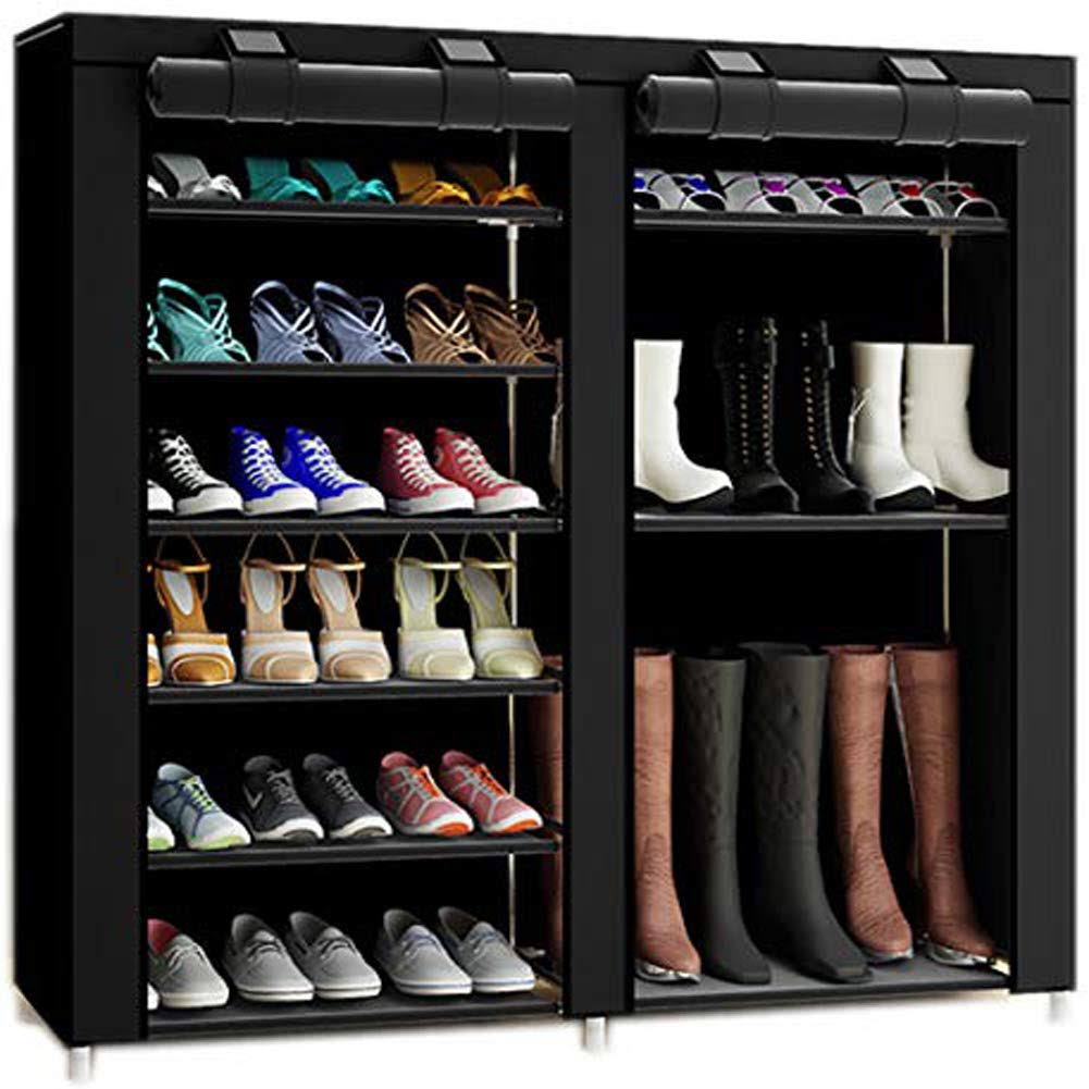 16794e569faa2e5d13b66bd37f91e583fb4a0ede32ad1e285dc000b3d74ffb89.jpg TXT&BAZ 27-Pairs Portable Boot Rack Double Row Shoe Rack Covered with Nonwoven Fabric(7-Tiers Black) - Image 1