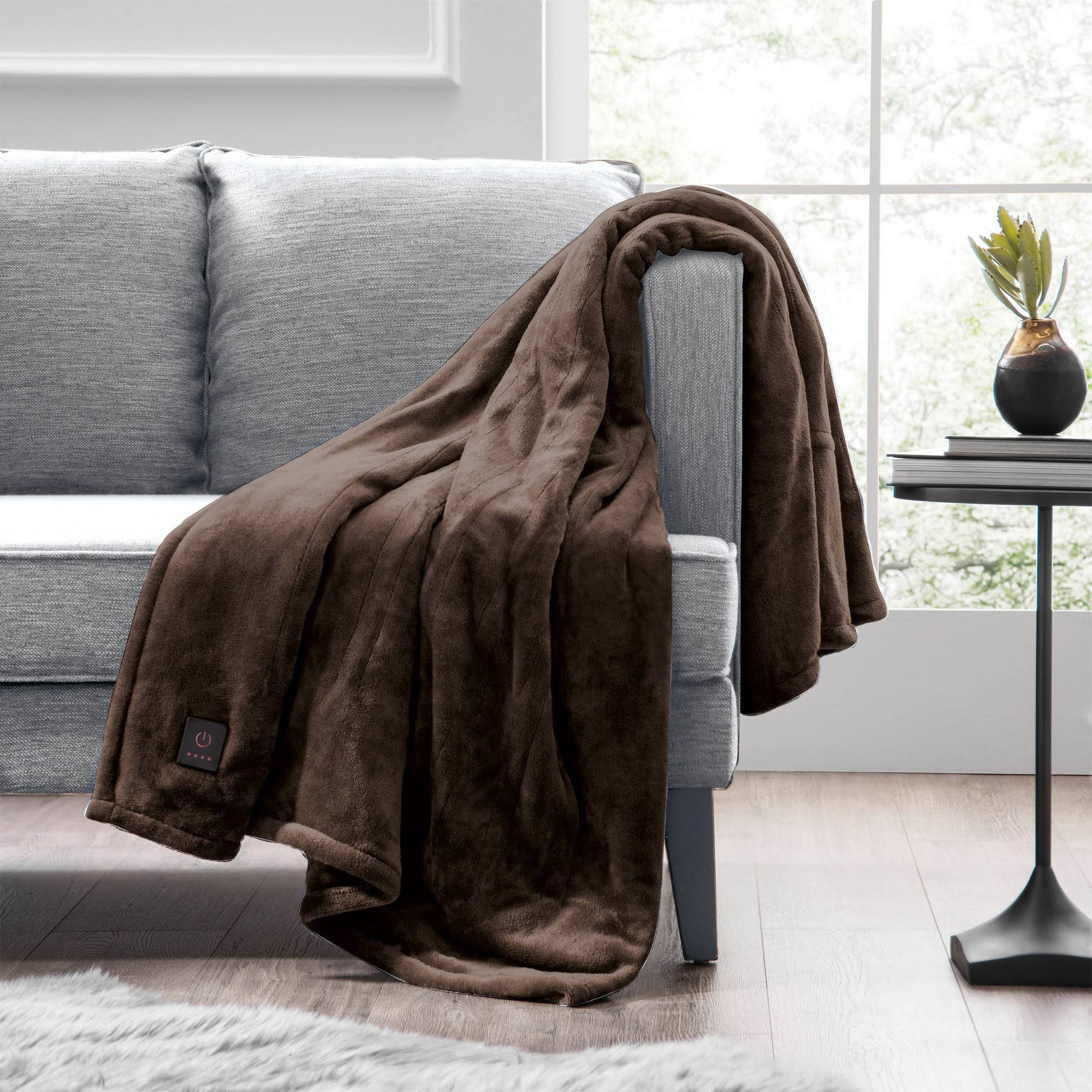 1688c16ab375f7f12874bae2e6ad1da39a781aded60b4a9a3243a2a2d3f2cfd8.jpg 50"x60" Cozy Heated Throw Blanket Deep Brown - Brookstone - Image 1