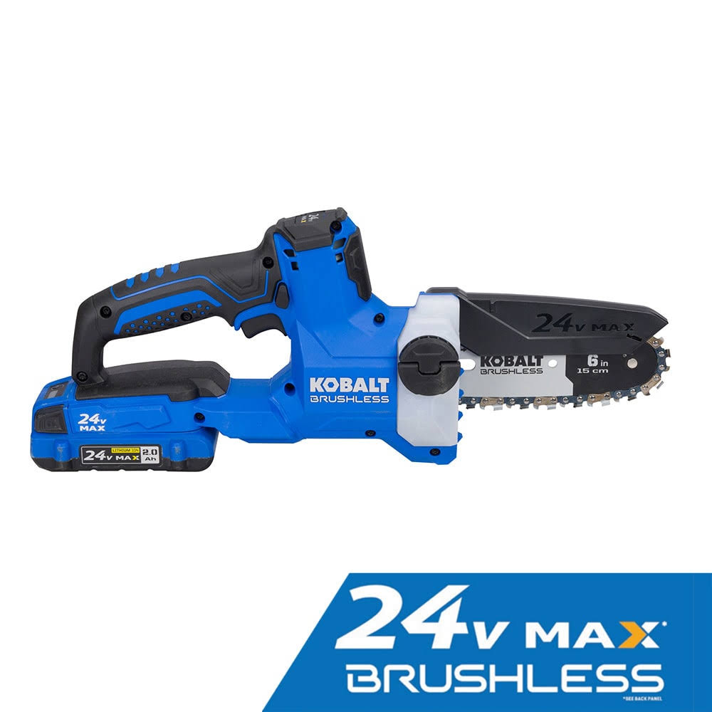 16be9d61337a8e2531e7122ca9e0ee199d8f3a0b92dbdf88f9c4144d5c916c56.jpg Kobalt 24-Volt 6-in Brushless Battery 2 Ah Chainsaw (Battery and Charger Included) - Image 1