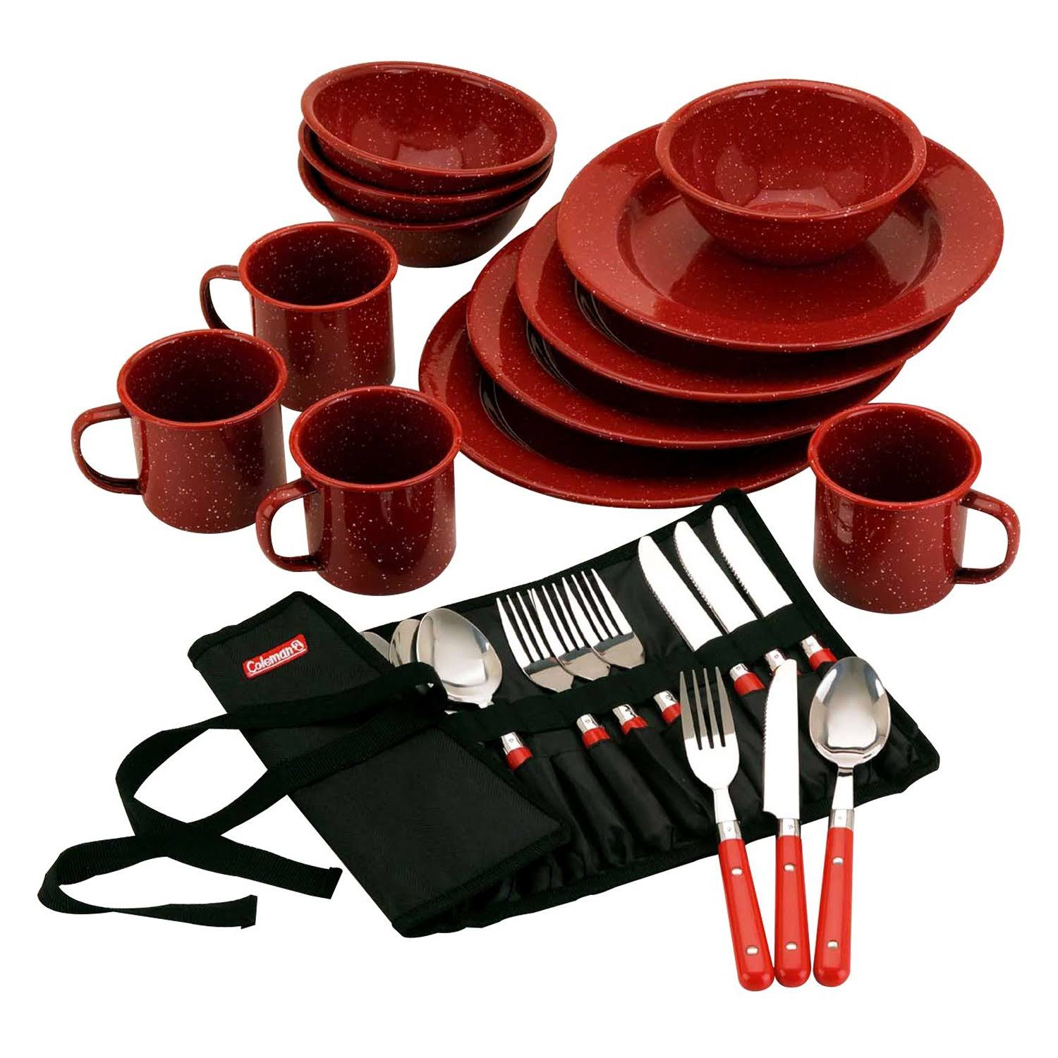 Coleman 24-Piece Speckled Enamelware Cook Set - Red