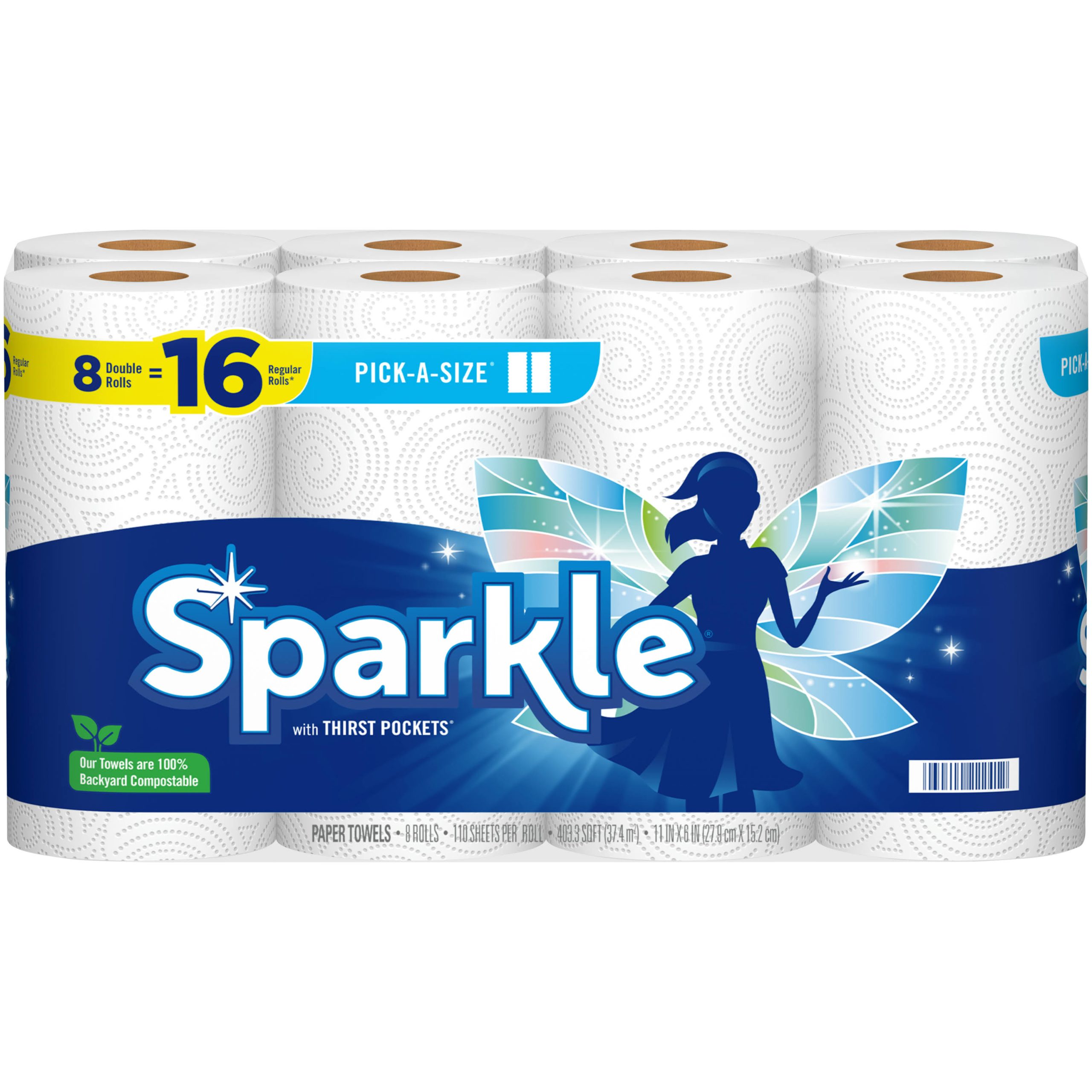 17196cb55fbd7fbd19bb718cf39d125114aebc7717f0b7160ec12efb0abd68ee.jpg Sparkle Pick-A-Size Paper Towels, Double Rolls - 8 rolls - Image 1