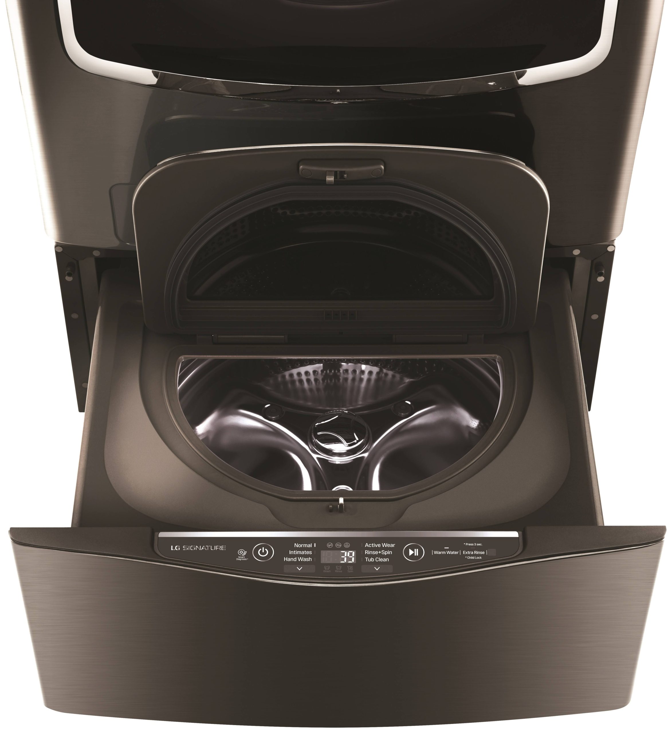 1719b60051cccfbe8ec9d58a0b20978436bb54c921858a5ef7dabd012137c253.jpg LG Signature WD205CK Sidekick 1.0 Cu. ft. Pedestal Washer - Black Stainless Steel - Image 1