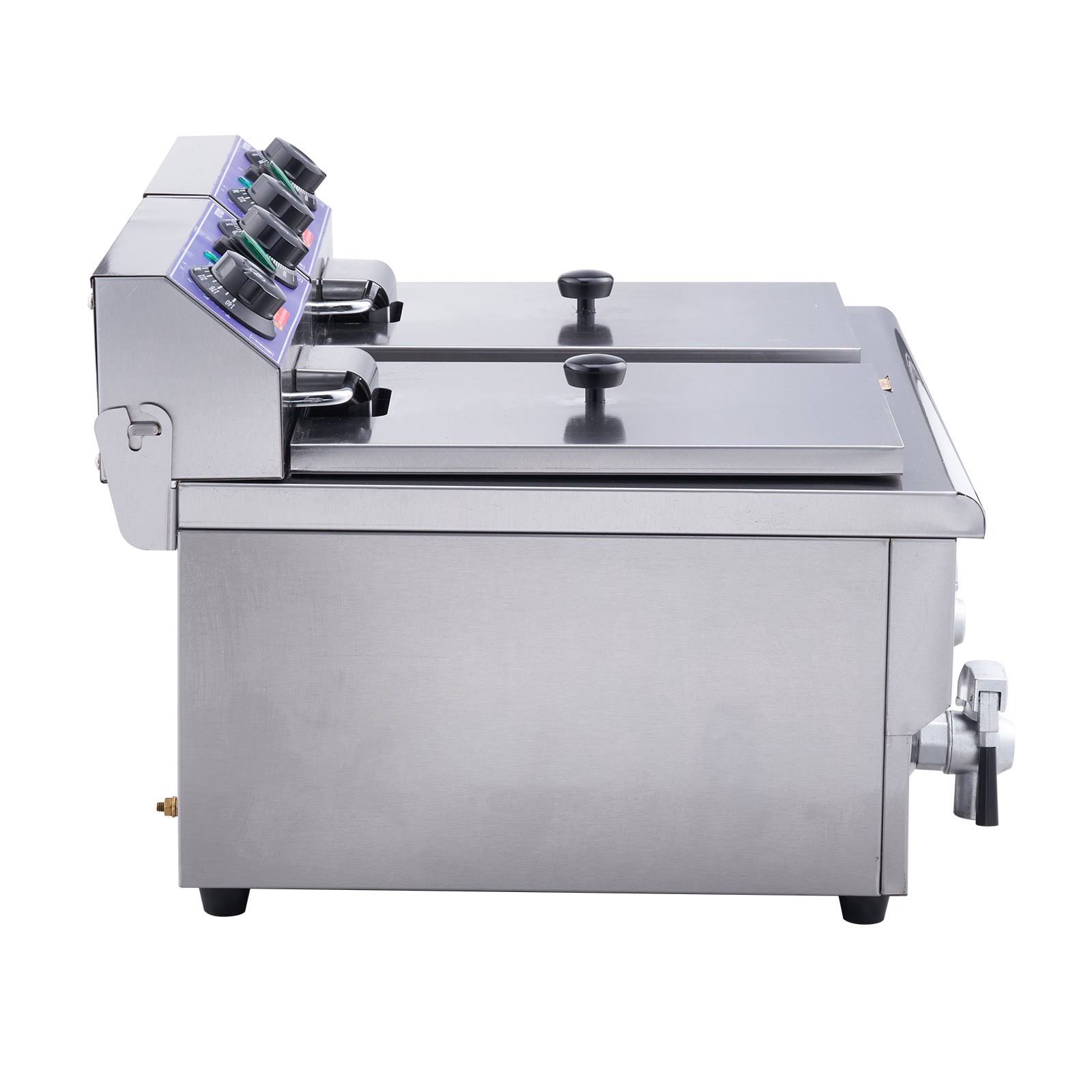 173a77d53b21701175fe07800545671992ad7aef8cf578733d1299a5ca6279d0.jpg VEVOR Commercial Electric Deep Fryer Countertop Deep Fryer Dual Detachable Tanks - Image 1