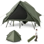 2-Person Camping Cot Tent Combo, 2-in-1 Foldable Off-Ground Elevated Cot Bed with Pop-up Shelter, Waterproof Rainfly & Wheeled Bag for Outdoor Hiking
