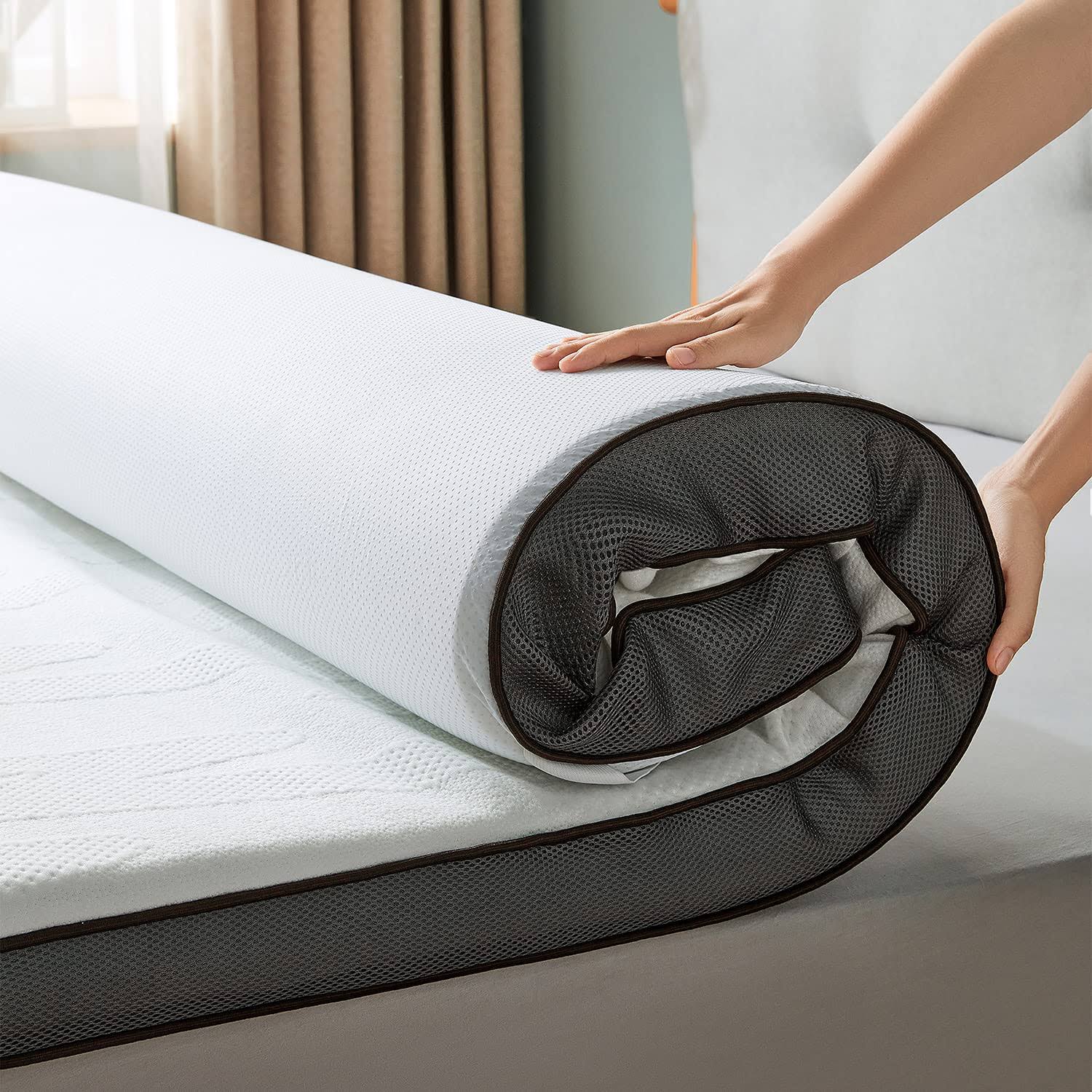 178c04030c88d811f33d195d50c656333280bd44d222e6599c9742bbc5cfa55f.jpg LINSY Living Queen Memory Foam Mattress Topper 3 Inches, Cooling Gel Mattress Topper, Foam Mattress Topper with Ventilated Design, Removable and - Image 1