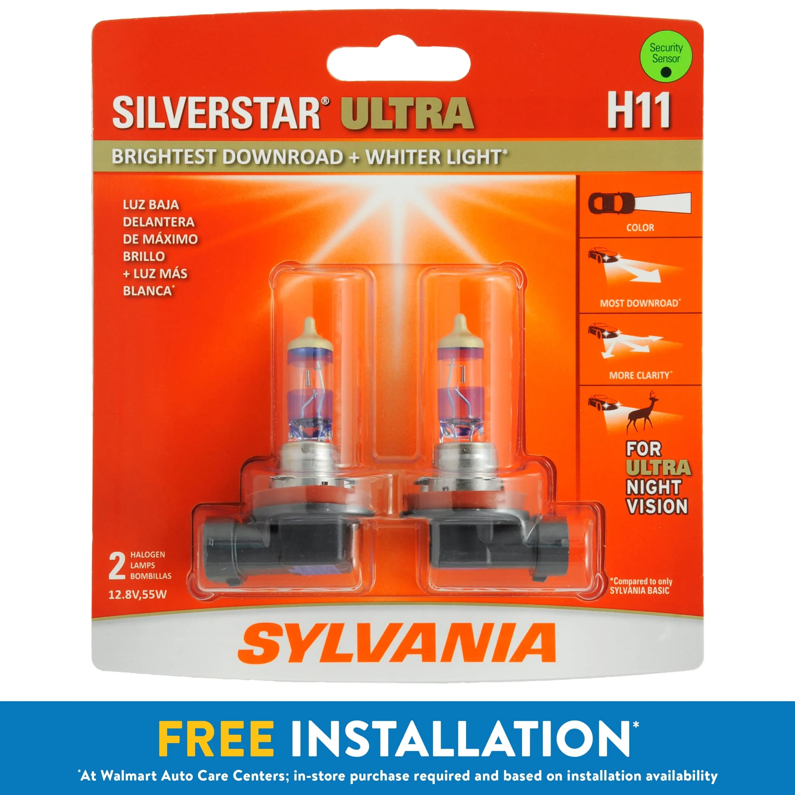 17bdd4a7ea095a48ff76fec9055ebd111b731d891e40762331de4e90e77e4091.webp Sylvania H11 Silverstar Ultra Halogen Headlight Bulb, Pack of 2 - Image 1