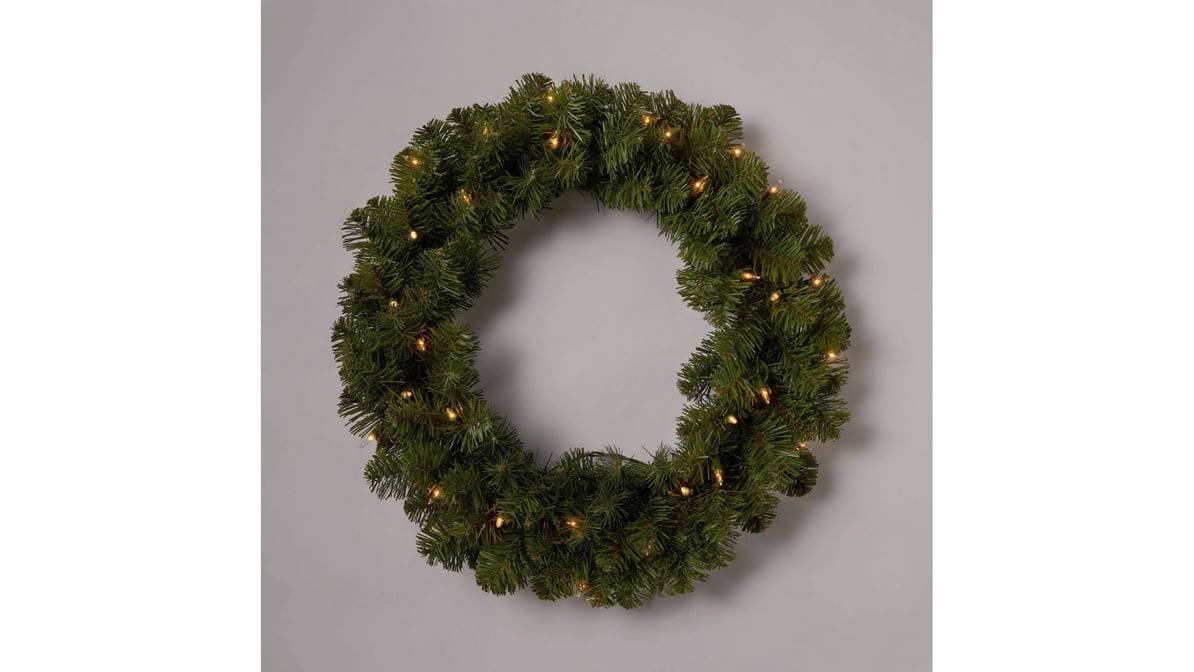 17dc7496488affdf627cb020ace2559dcab77c2f75620ac416a3140fb4d3e79f.jpg 20" Pre-Lit Pine Artificial Christmas Wreath Clear Lights - Wondershop - Image 1