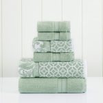 Pacific Coast Textiles Trefoil Filigree 6-Piece Cotton Adult Bath Towel Set, Sage
