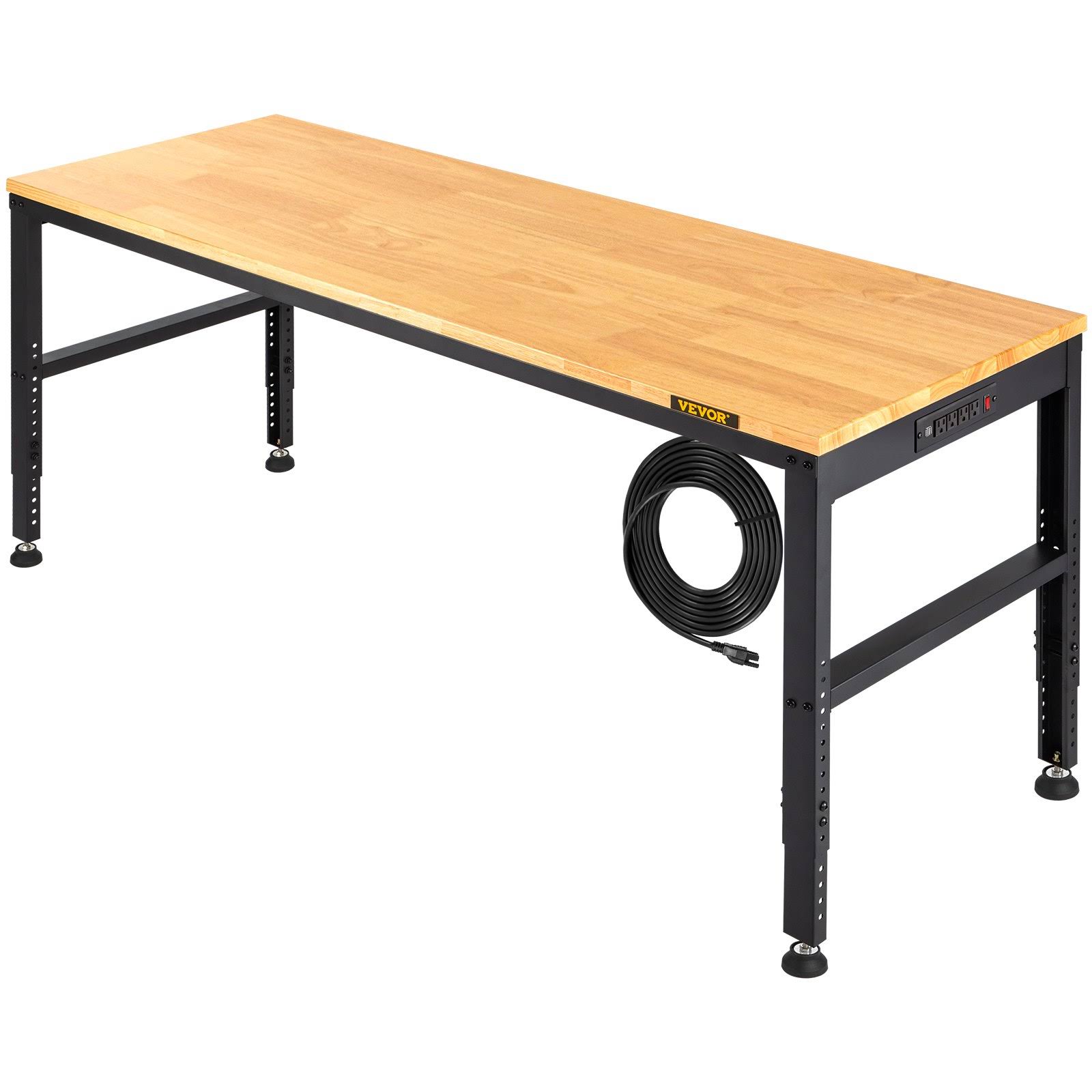 180f103d7d54e4a222026fd418bde37c9ffddb893300c0b21c90ab9235a50131.jpg VEVOR Workbench Adjustable Height 61" x 20" Garage Table w/ 27.1" - 36" Heights & 2000 lbs Load Capacity with Power Outlets & Hardwood Top & Metal - Image 1