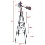VINGLI 8ft Ornamental Windmill Backyard Garden Decoration Weather Vane Heavy Duty Metal Wind Mill w/ 4 Legs Design Grey