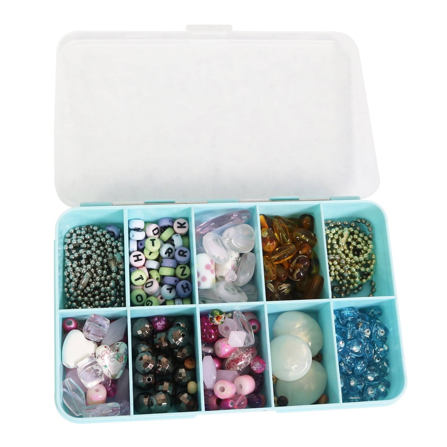 1835234631f1e73eae09684bceef9499ff16ca5a83c0ba158864c248233f73ff.jpg Everything Mary 10 Compartment Plastic Bead Storage Box, Teal (Single) - Image 1