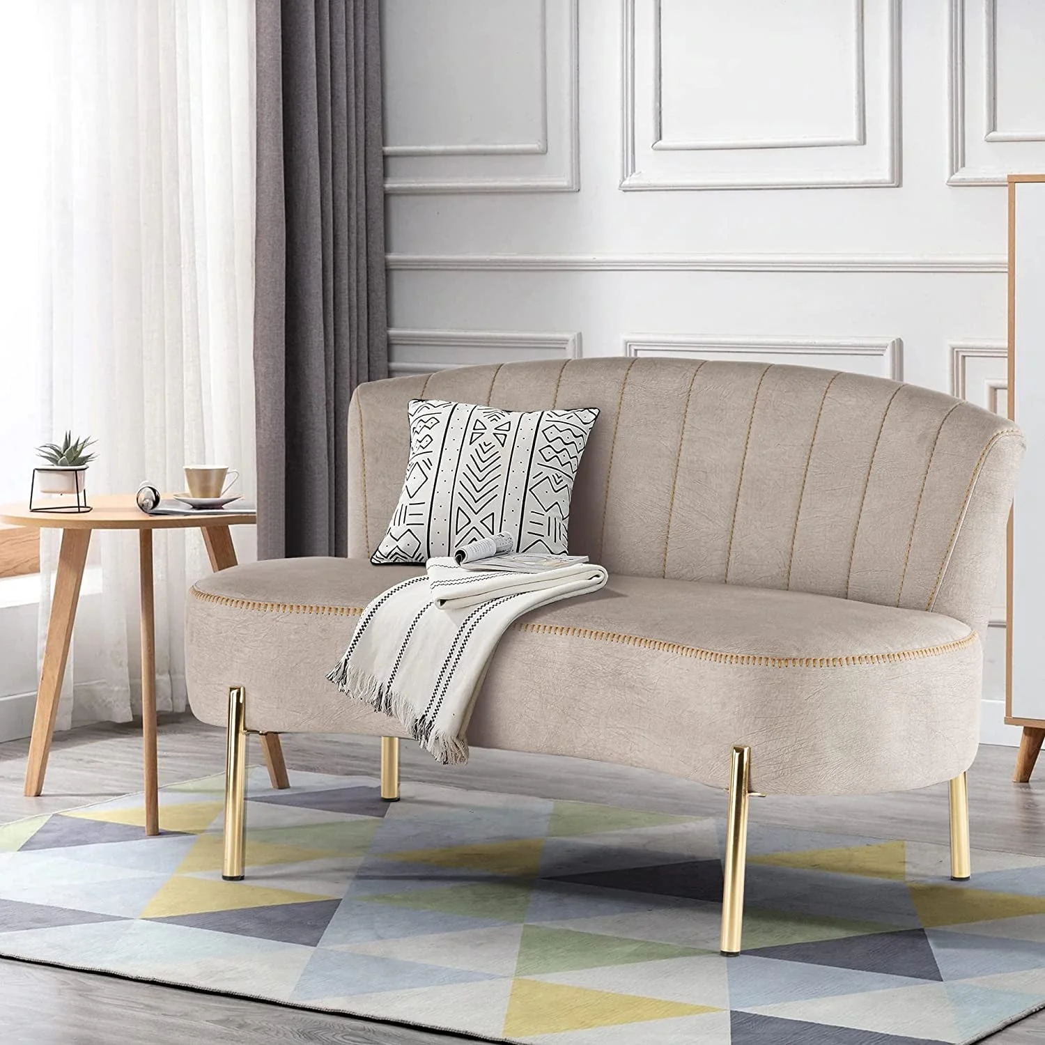 1848e2cd1f9b1c34d6f1a29317ddeaa3fcb6e150bcc6790db653f0d435696bdb.webp Andeworld Upholstered Small Sofa Couch Modern Loveseat Accent Ottoman Bench Bed Bench Entryway Bench with Backrest for Living Room Bedroom Beige - Image 1