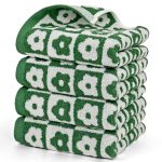 Jacquotha Hand Towels Checkered Floral - Set of 4 Soft Face Towels for Bathroom, Medium Size 13�� x 29��, Dark Olive Green