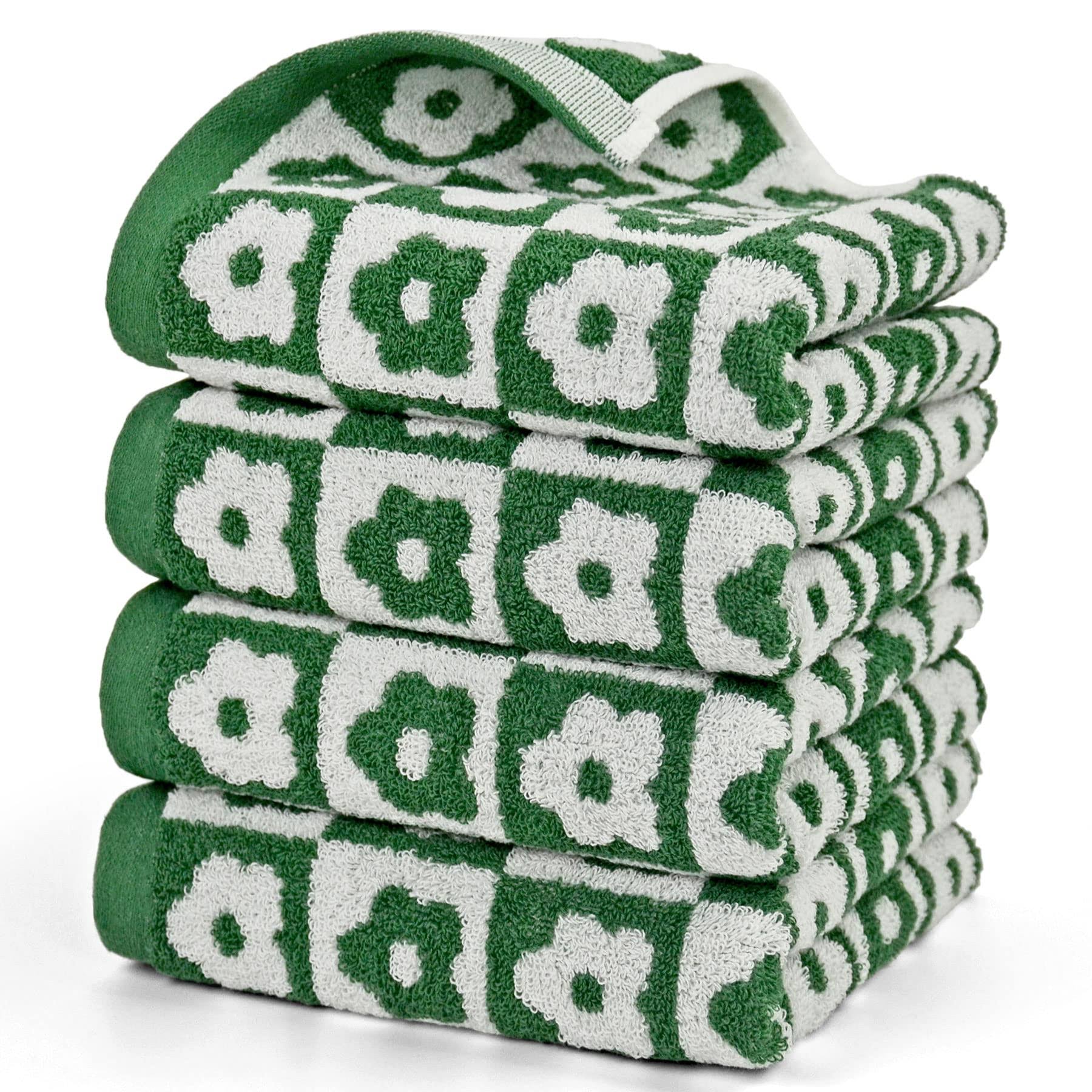 18500d9cf87224432be255bfe0d7193bd22ab2389643dc3cb0ca41627c4ae830.jpg Jacquotha Hand Towels Checkered Floral - Set of 4 Soft Face Towels for Bathroom, Medium Size 13�� x 29��, Dark Olive Green - Image 1