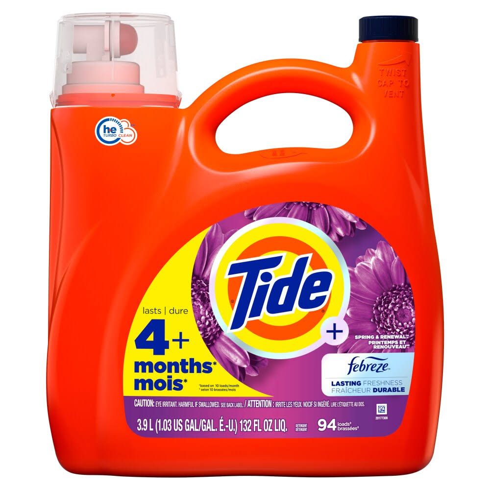 1885a062e45d3cf138b5ed3042ce8fb3630a0408b03a25005566fb26f8fa44b3.jpg Tide with Febreze Spring & Renewal Liquid Laundry Detergent 132 fl oz - Image 1