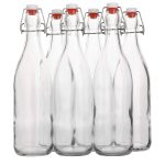 Flip Top Glass Bottle [1 Liter 33 fl. oz.] [Pack of 6] ÿ Swing Top Brewing Bottle with Stopper for Beverages , Oil , Vinegar , Kombucha , Beer , Water
