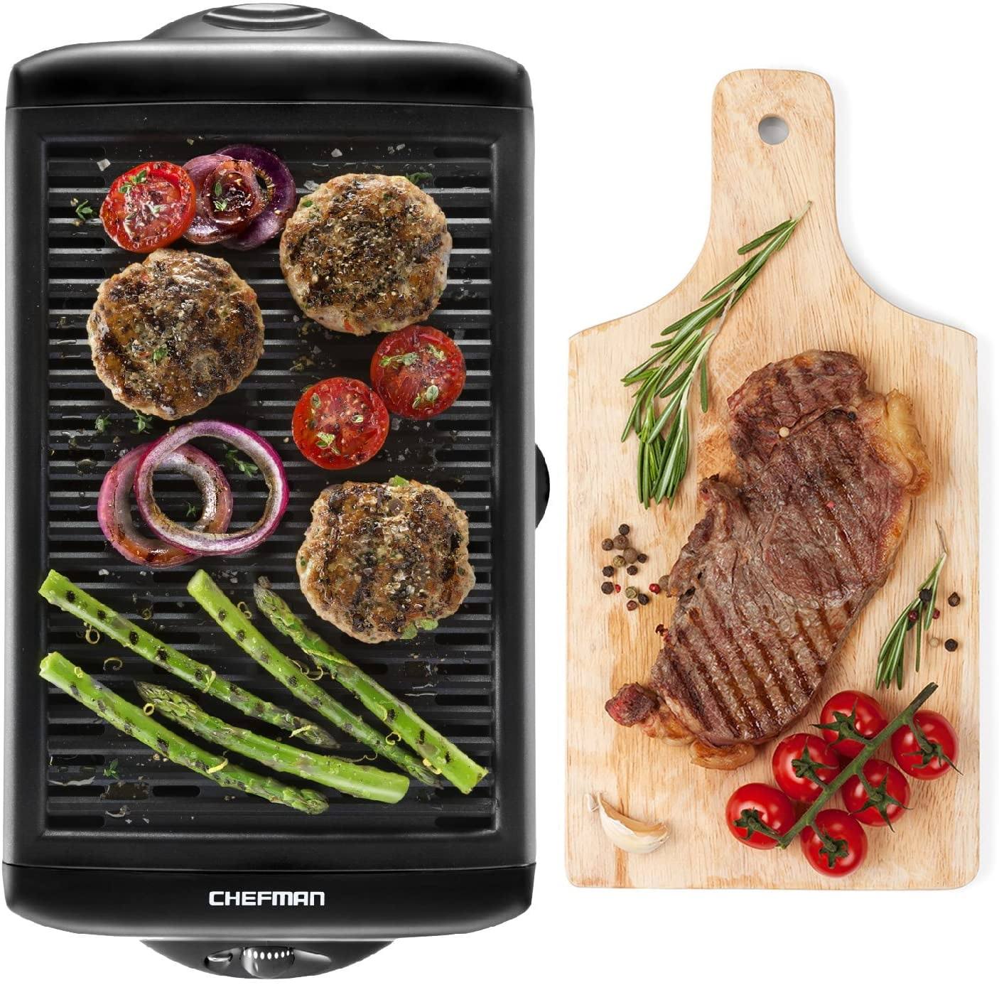 189e21b3852193aa479906ef9ee3679a3eee7eee6e9bc23542fdcf9ca4a0467f.jpg Chefman Electric Smokeless Indoor Grill with Non-Stick Cooking Surface & Adjustable Temperature Knob from Warm to Sear for Customized BBQ Grilling - Image 1