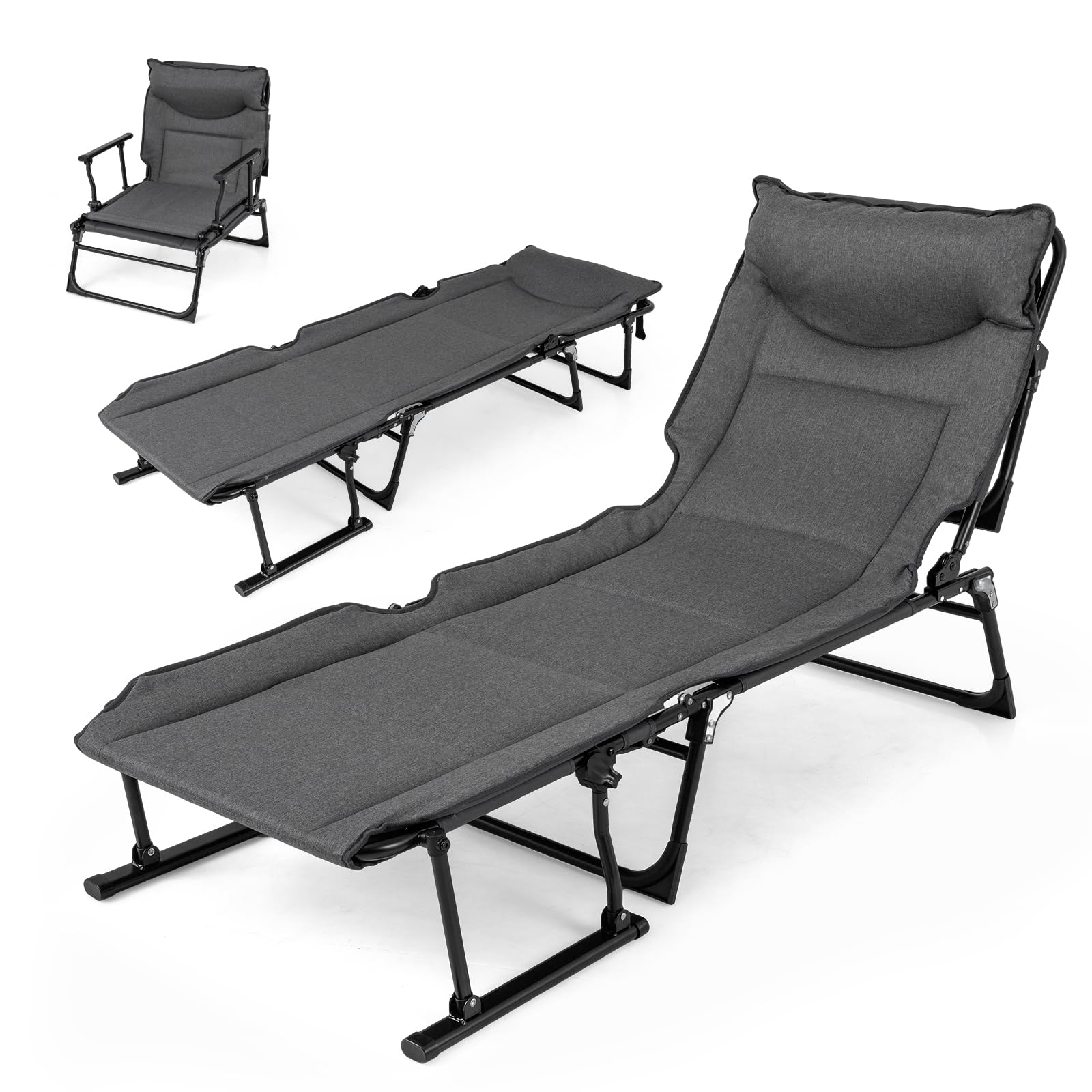 18a7010bc53d1efad59d6512d30f66ba63205888079e372732ff1d1889ba18b2.jpg Tangkula 3 in 1 Folding Camping Cot Comfy Padded Convertible Single Sofa Chair - Image 1