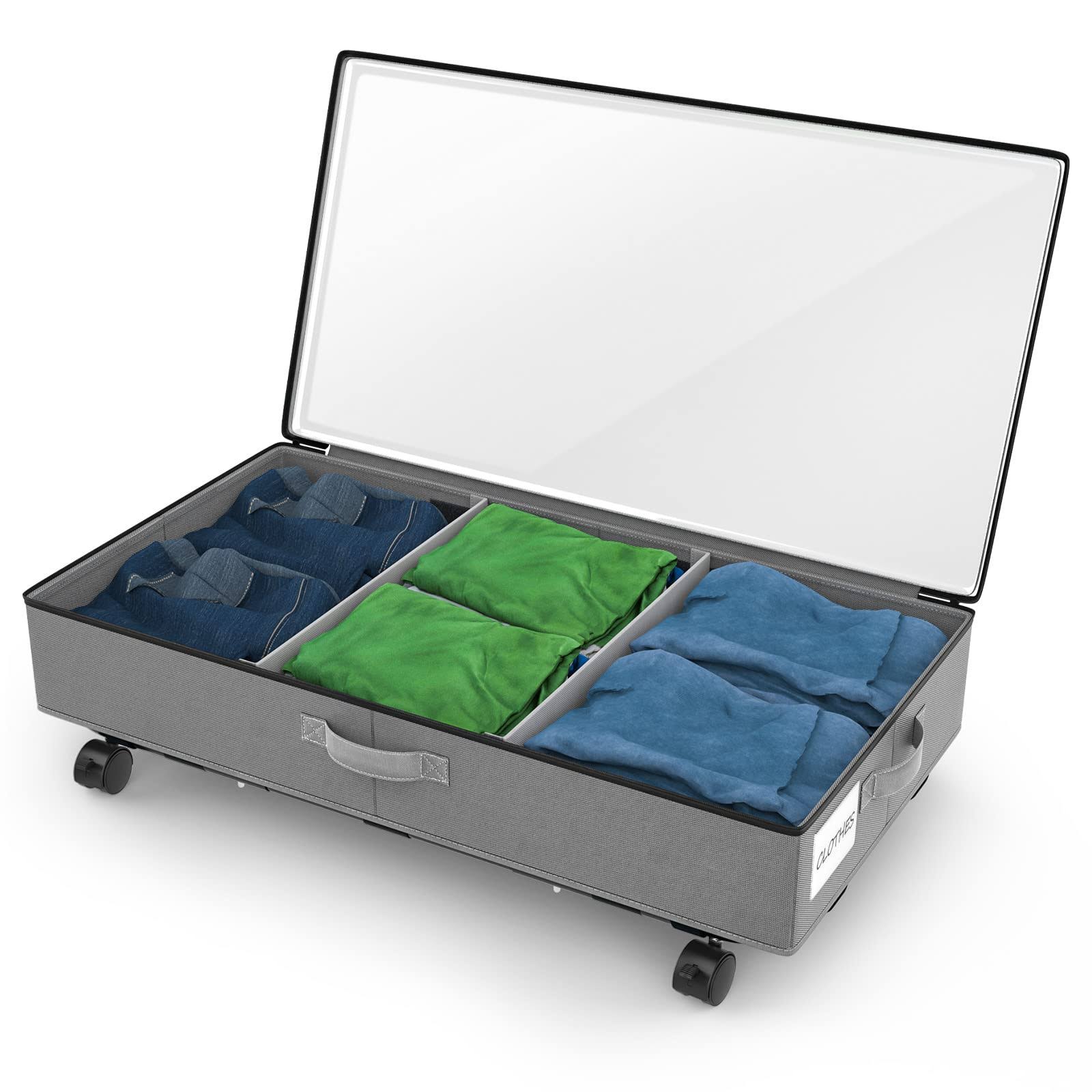 18df3f8123d3c919b1b07ebe82434bd480e8618dc5ec5139b95082d948170882.jpg 3rd Generation Under Bed Storage with Wheels 2-in-1 Underbed Storage Bins Containers Label Shoe Storage Organizer Drawer Bag Clear Window Solid - Image 1