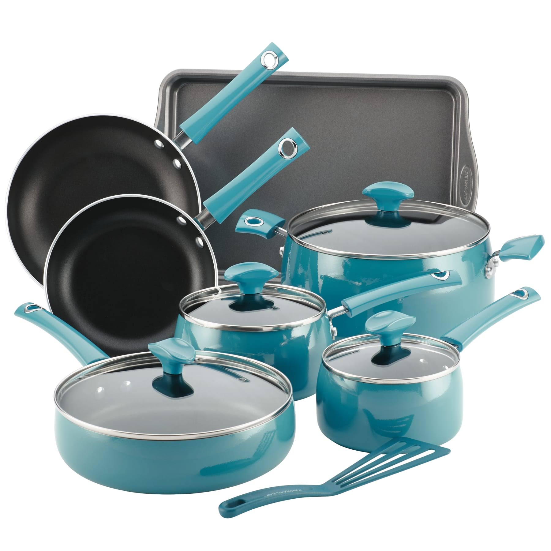 18df62228847f68e702869aa5fd907904df5c92979fbf534463f45fe9ee418f2.jpg Rachael Ray 12-Piece Cityscapes Porcelain Enamel Cookware Set - Turquoise - Image 1