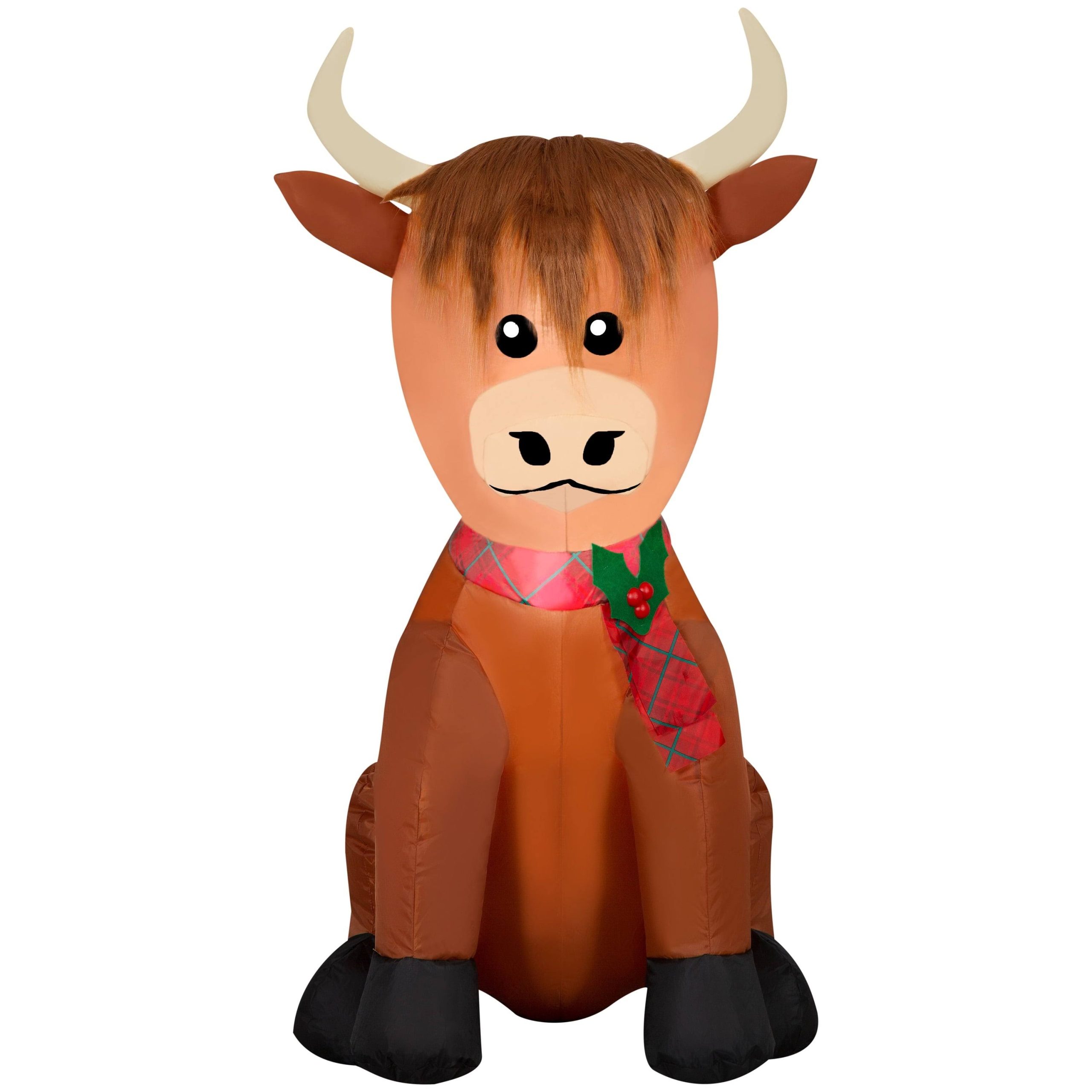 18f050b0f934b35df45828d58e93b20d3930798c3ee4c75fad8d37e3558fc668.jpg Holiday Time Highlander Scottish Cow 3.5 ft Christmas Airblown Inflatable - Image 1