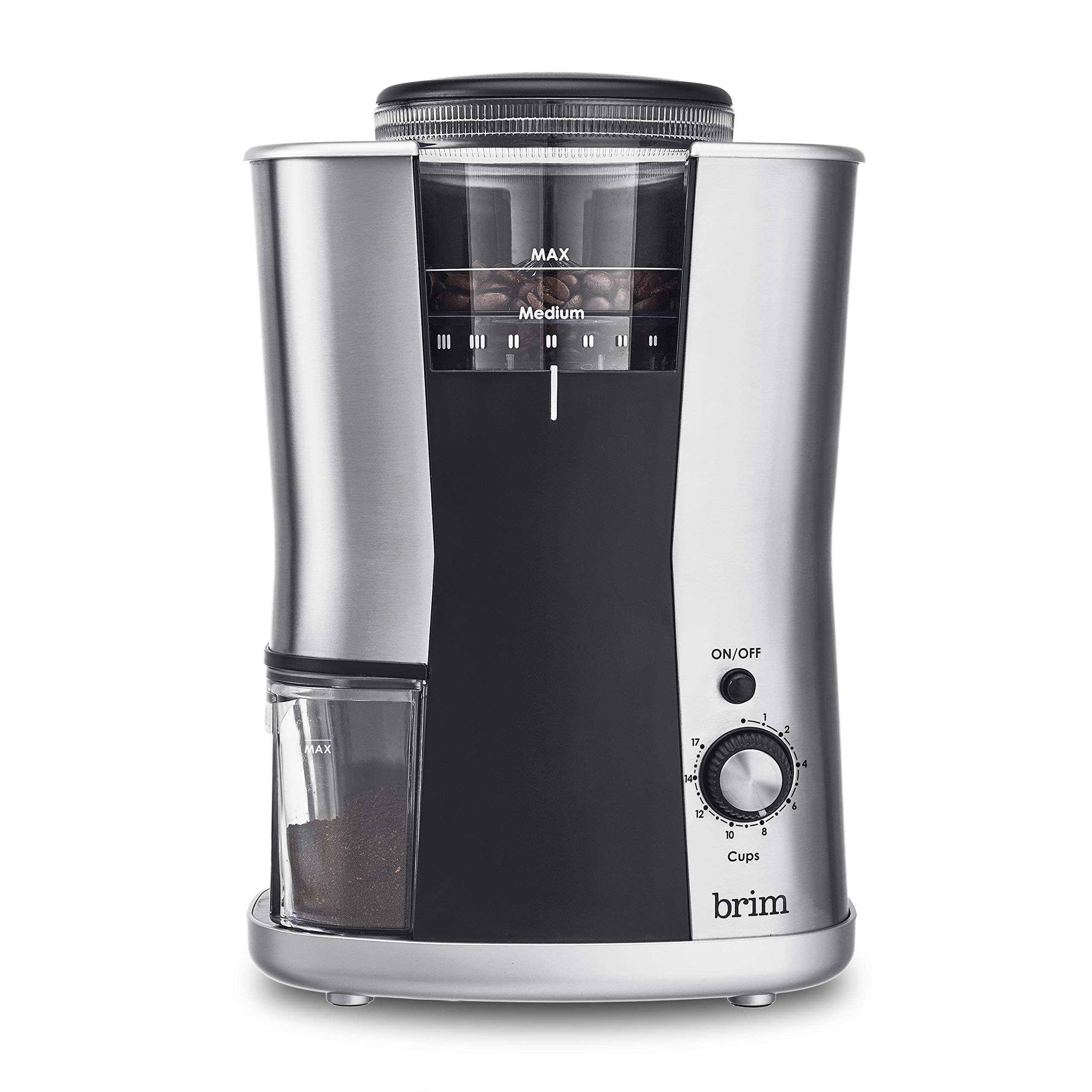 193aff090df65488a49787e56b142f9c2360ca71c46f08cf45ce8f143a5c1102.jpg Brim Conical Burr Coffee Grinder, Stainless Steel, 6.4 oz - Image 1