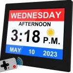 [2024 Newest] 19 Alarms Dementia Clock 8 inch Large with Remote Control, 5 Levels Auto Dimmable, Non-Abbreviated Date and Day Clock with Calendar