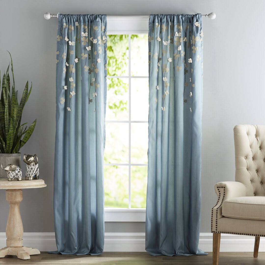 Aonghas Floral Semi-Sheer Single Panel Red Barrel Studio Curtain Color: Blue