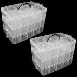ZOEYES 2 Pack 3-Tier Stackable Storage Container Box, Crafts Storage Box with 30 Adjustable Compartments, Plastic Organizer Box for Arts and Crafts, Toy, Fus