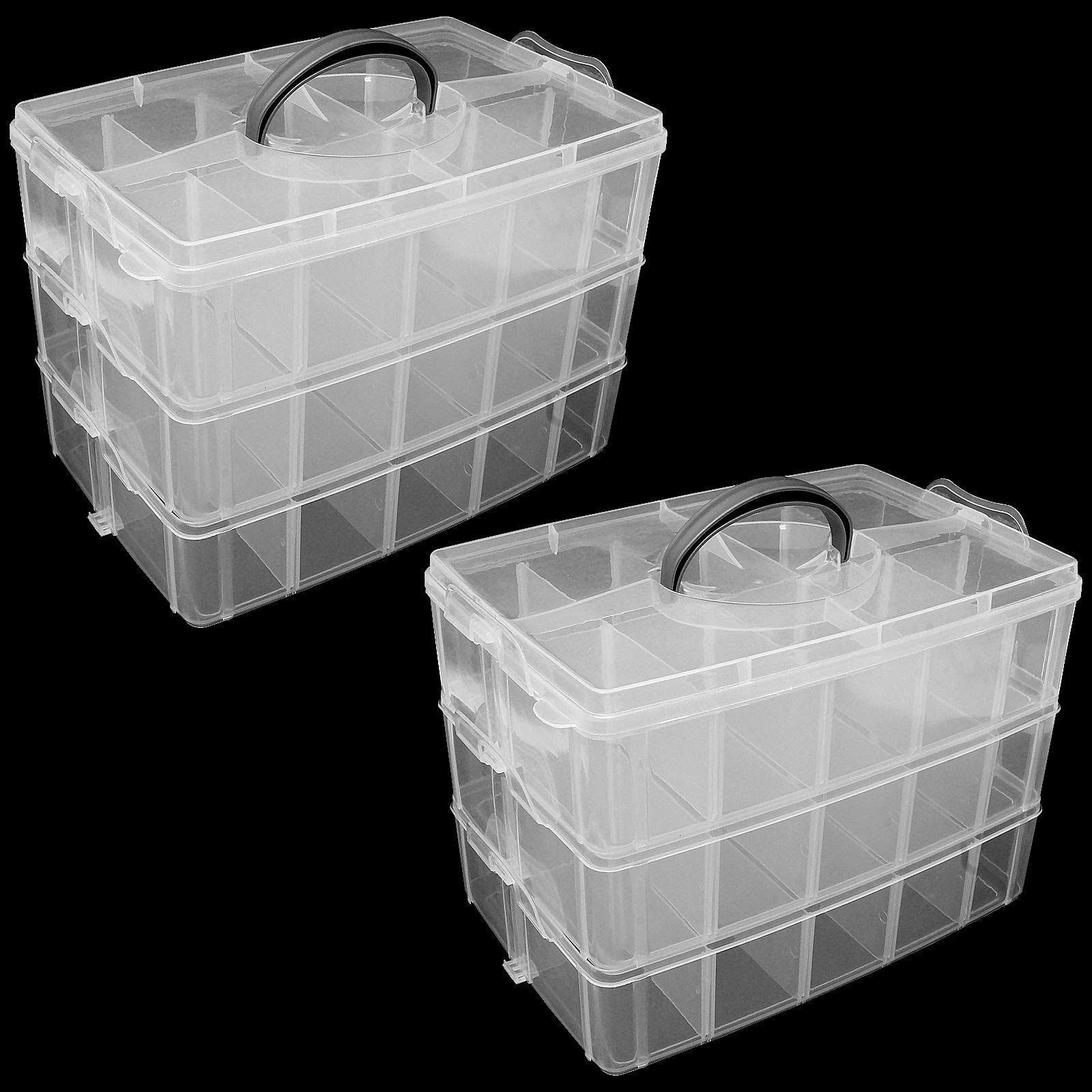 196056fa6a8eaf1ee4ac74fb095773aac1c05e2f548d68fedf216887471a8820.jpg ZOEYES 2 Pack 3-Tier Stackable Storage Container Box, Crafts Storage Box with 30 Adjustable Compartments, Plastic Organizer Box for Arts and Crafts, Toy, Fus - Image 1