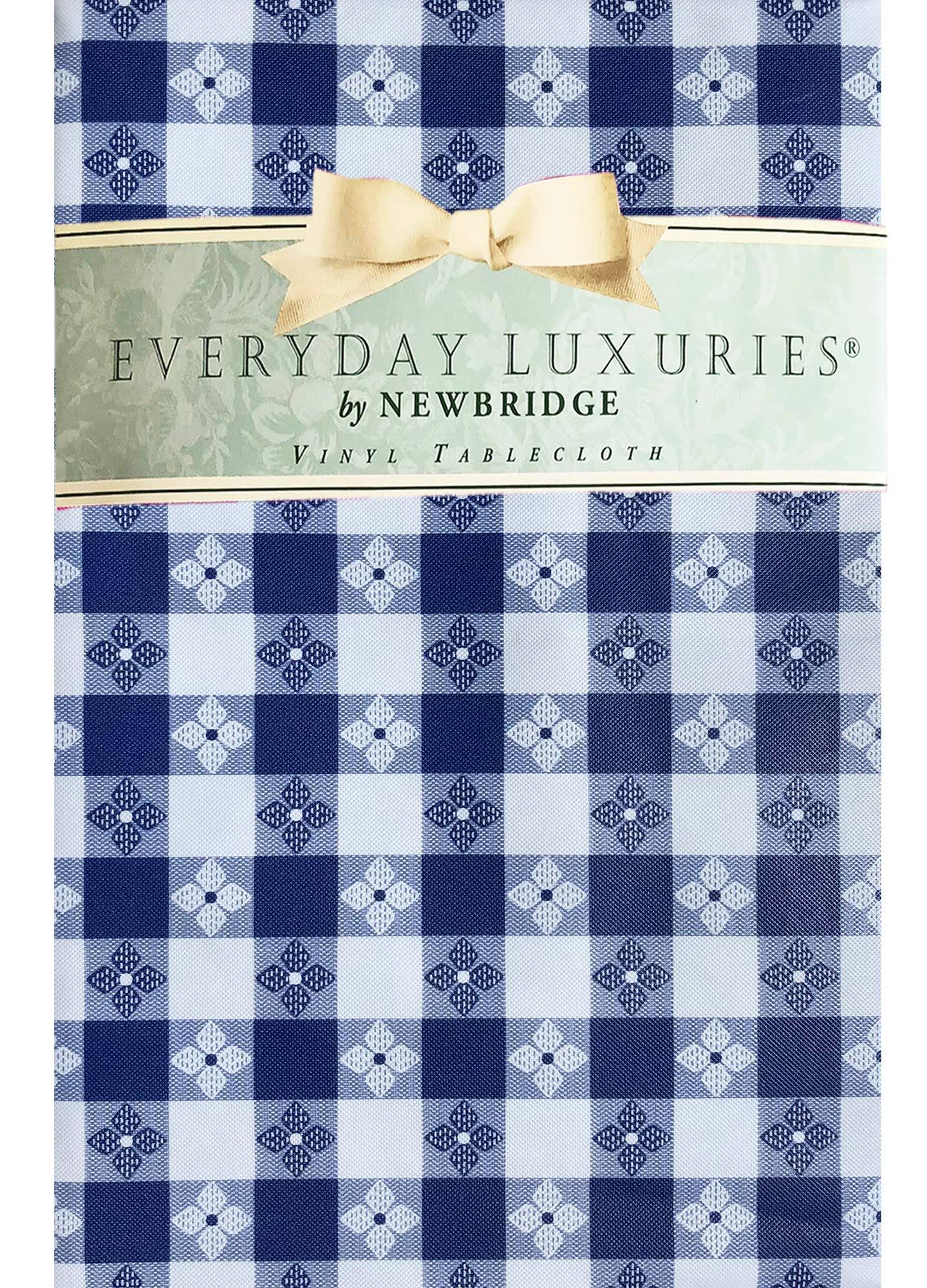 196081f1bcdcae67cb6650a2b94a1067007f1b60ce316dd12199a657de0f910d.jpg Newbridge Blue Bistro Tavern Check Vinyl Flannel Backed Tablecloth - Checkered Vinyl Picnic, BBQ and Dining Tablecloth - 70 Round - Image 1