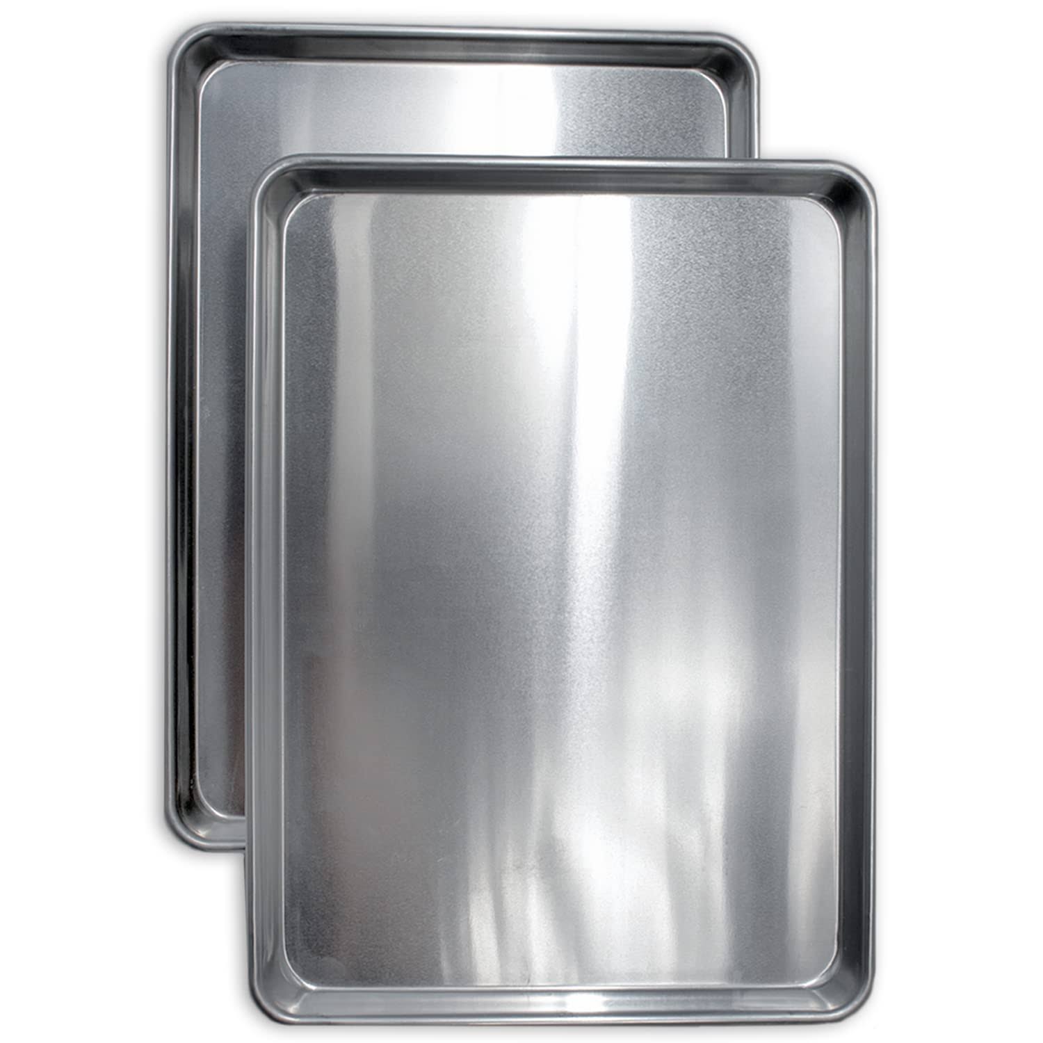 197ec8e14246dde2e002f1f595c74af9293ae8b95269b0b949d592f1e0198fcb.jpg Commercial Quality Cookie Sheet Pan - 2 Pack Aluminum Half Sheet Baking Pan by Saffron & Sage Home Living - This 13x18 Baking Sheet Set Is Rust & Warp - Image 1