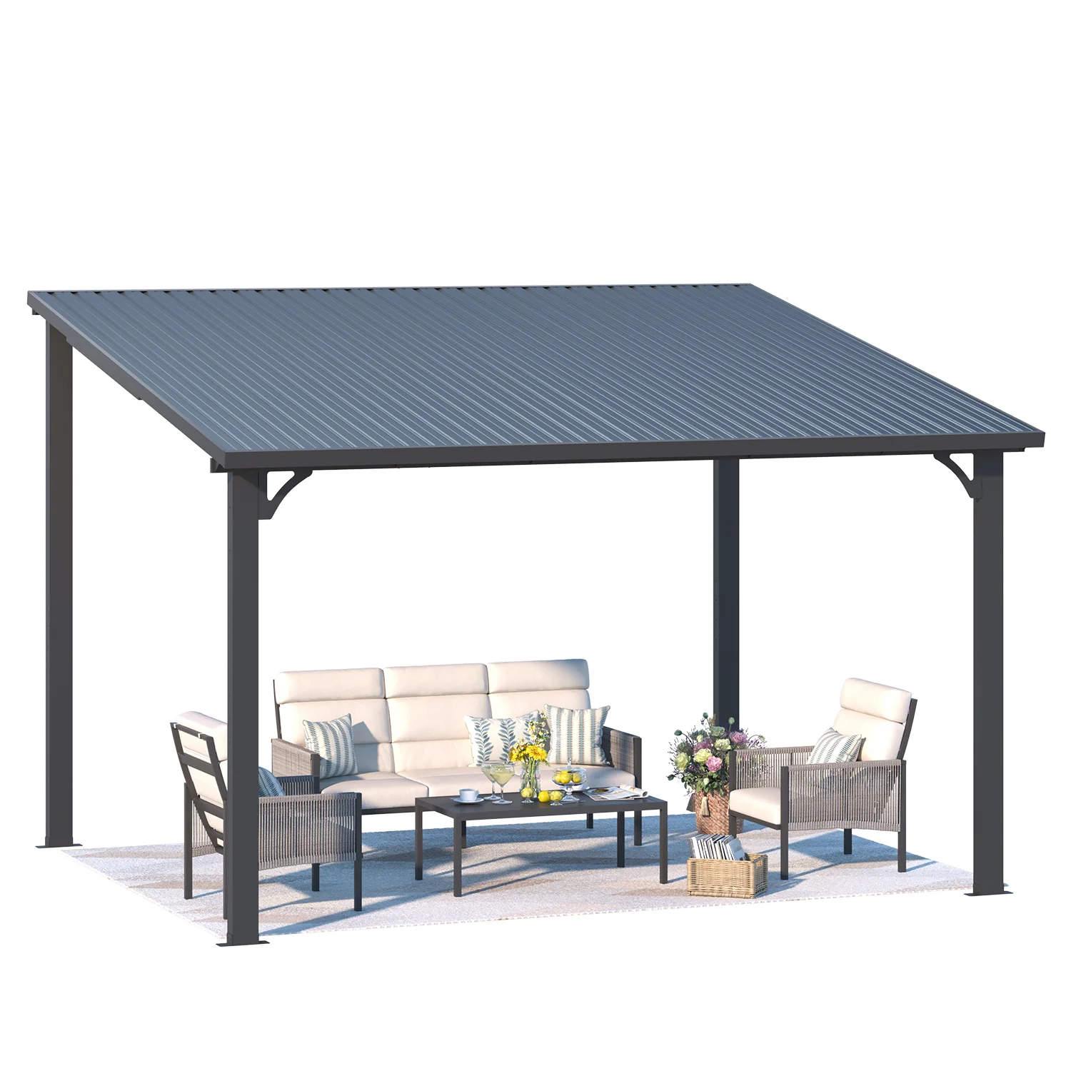 19a40027ddb4acc9932a2b88a4f304b791fb47936d944de588184e7a136c9754.webp AECOJOY 12' x 10' Hardtop Gazebo Outdoor Pergola Lean to Metal Pergolas - Image 1