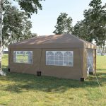 Outsunny 19' x 10' Pop Up Canopy with Sidewalls, Height Adjustable Large Party Tent with Leg Weight Bags - Brown