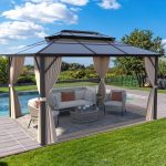 10x13ft Outdoor Double Roof Gazebo with Netting and Curtains - Beige