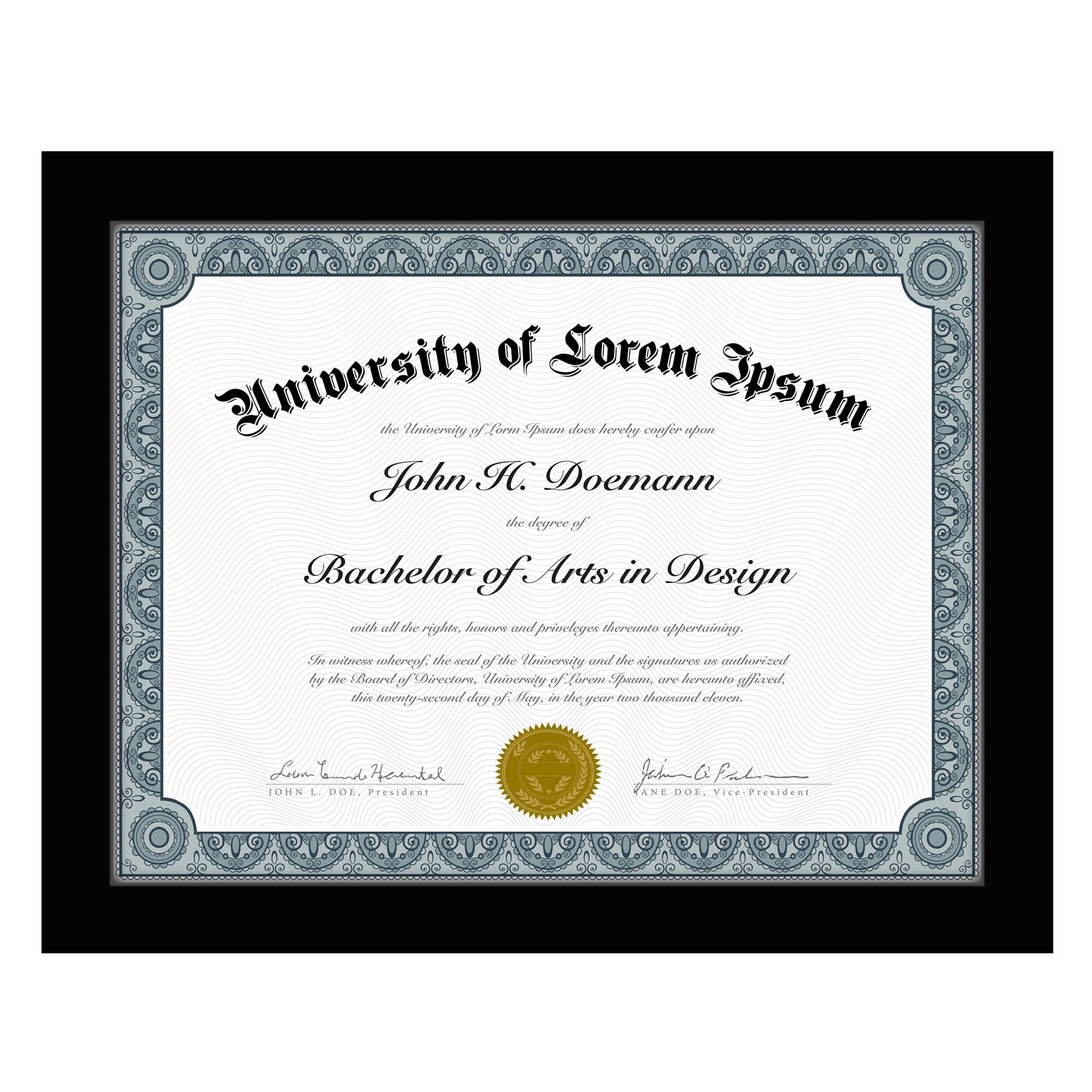 1a0b6fac19b847948c1bc5300a640fed8948c32bcbabb3913af7abf1d6edcd64.jpg Americanflat Diploma Frame 8.5" x 11" with Table Stand - Black Wood and Glass - Image 1