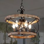 Bella Depot 5-Light Rustic Cage Wood Chandelier Dimmable Lighting, Adjustable Farmhouse Pendant Light for Kitchen Island